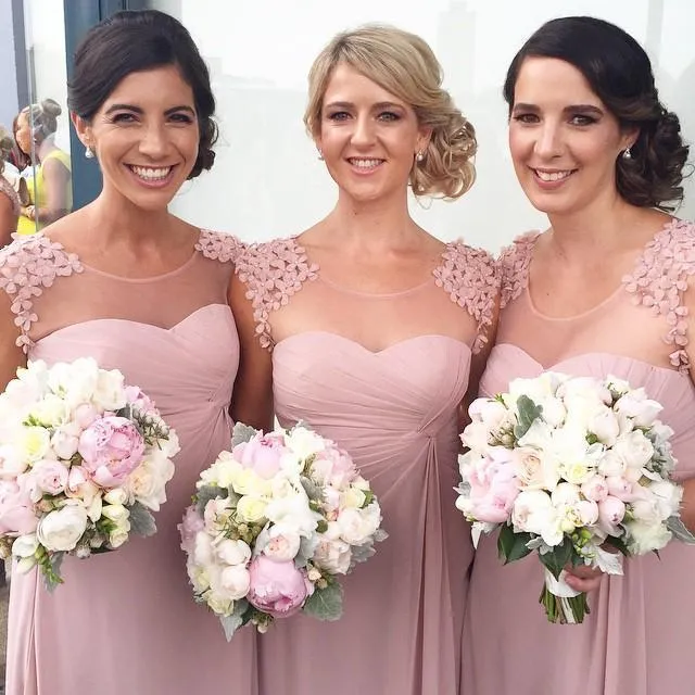 A-line Illusion Floor-Length Chiffon Appliqued Beaded Bridesmaid Dresses ASD2471