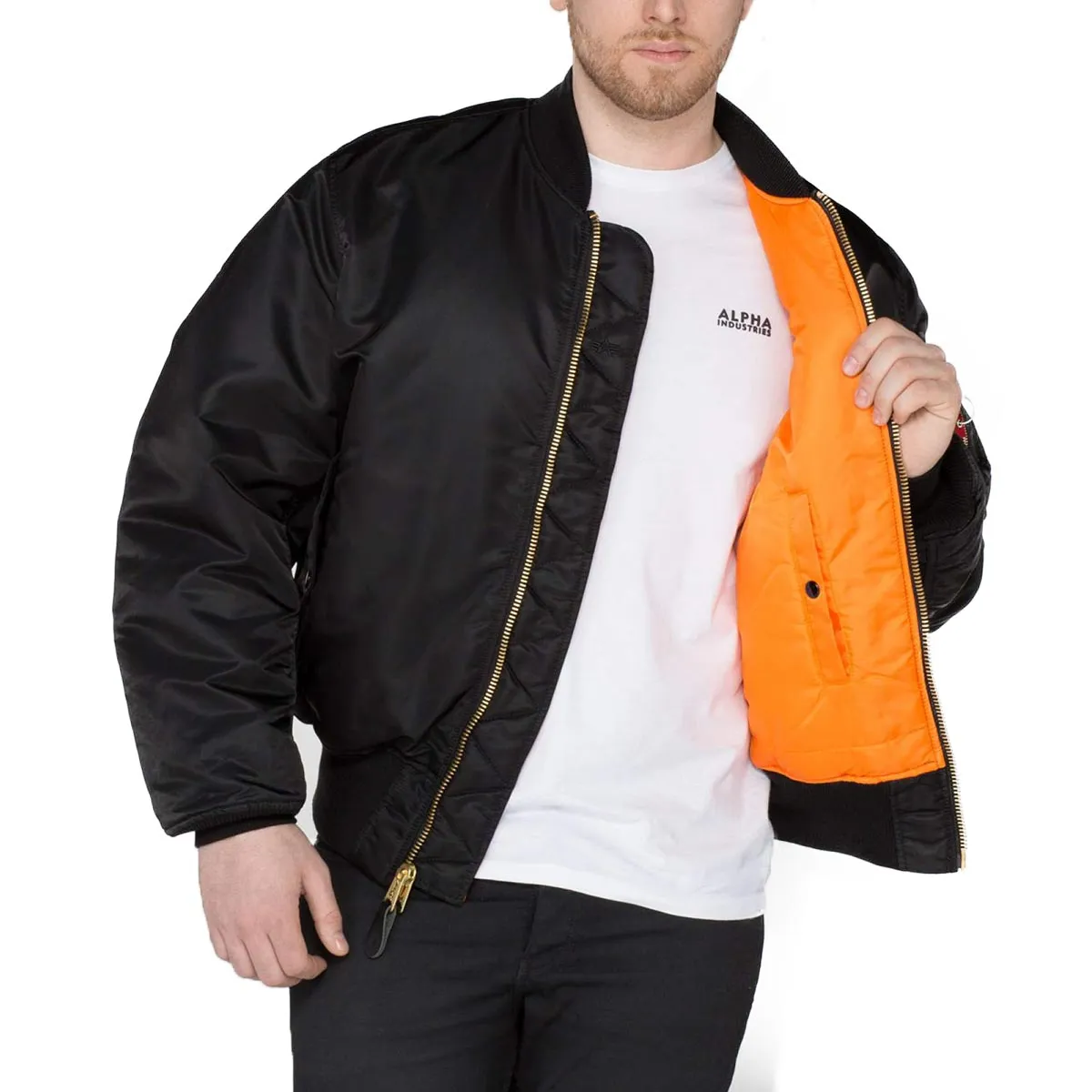 Mens Lightweight MA-1 TT Flight Jacket in Classic Black by Alpha Industries