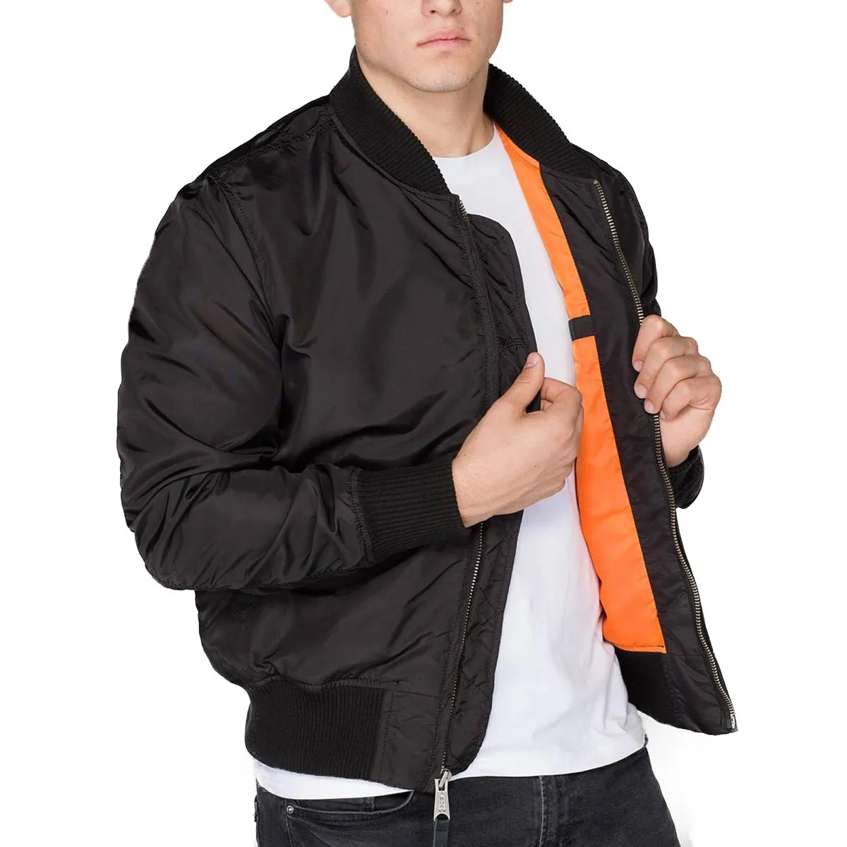 Mens Lightweight MA-1 TT Flight Jacket in Classic Black by Alpha Industries