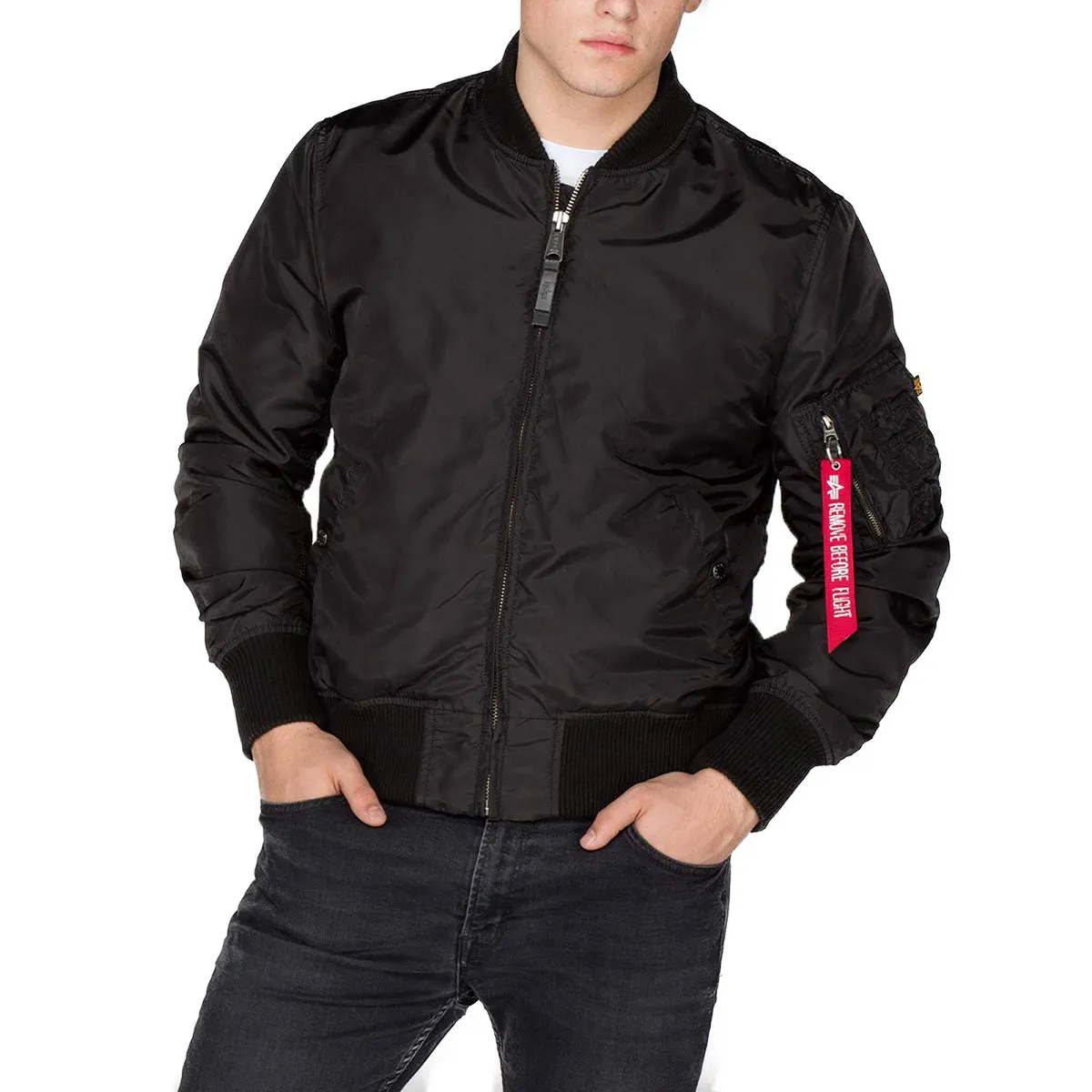 Mens Lightweight MA-1 TT Flight Jacket in Classic Black by Alpha Industries