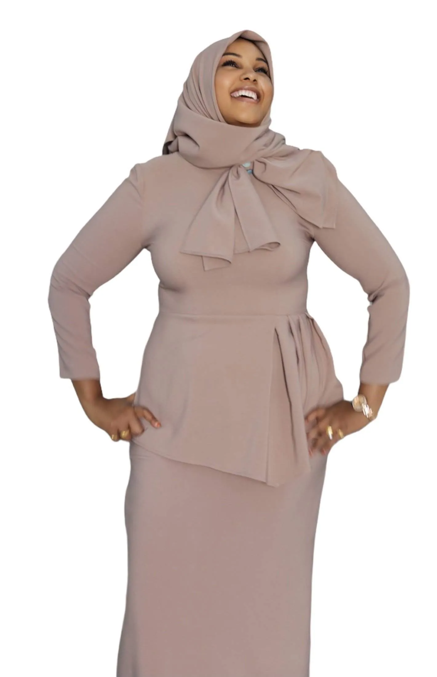 Beige Office Dress With Bow Maxi