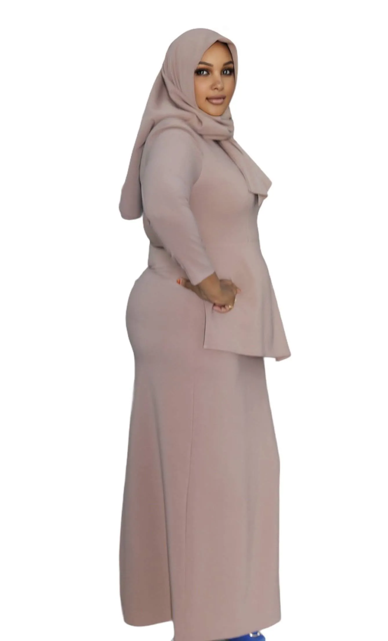 Beige Office Dress With Bow Maxi