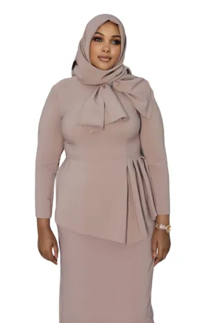 Beige Office Dress With Bow Maxi