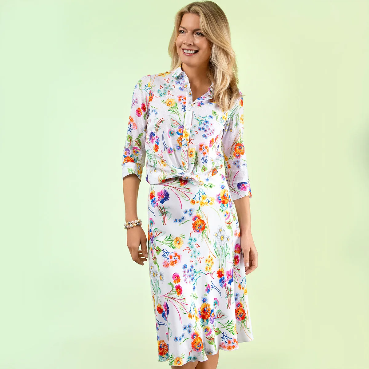 Bias Cut Skirt in Painted Posy