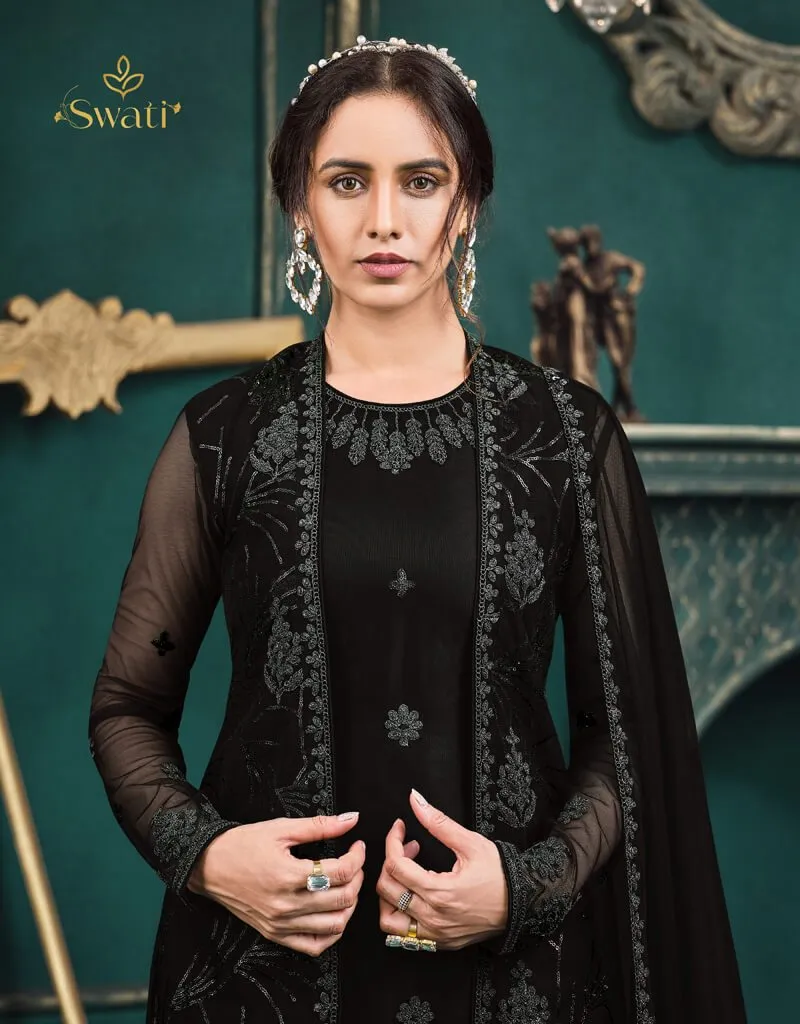 Black Anarkali style Suits Butterfly Net