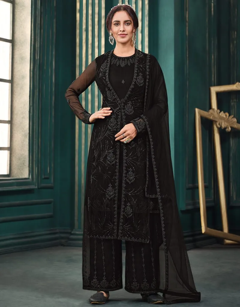 Black Anarkali style Suits Butterfly Net