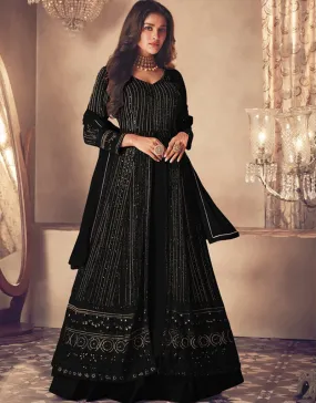 Black Lehenga style Suit Semi-Stitched Suits
