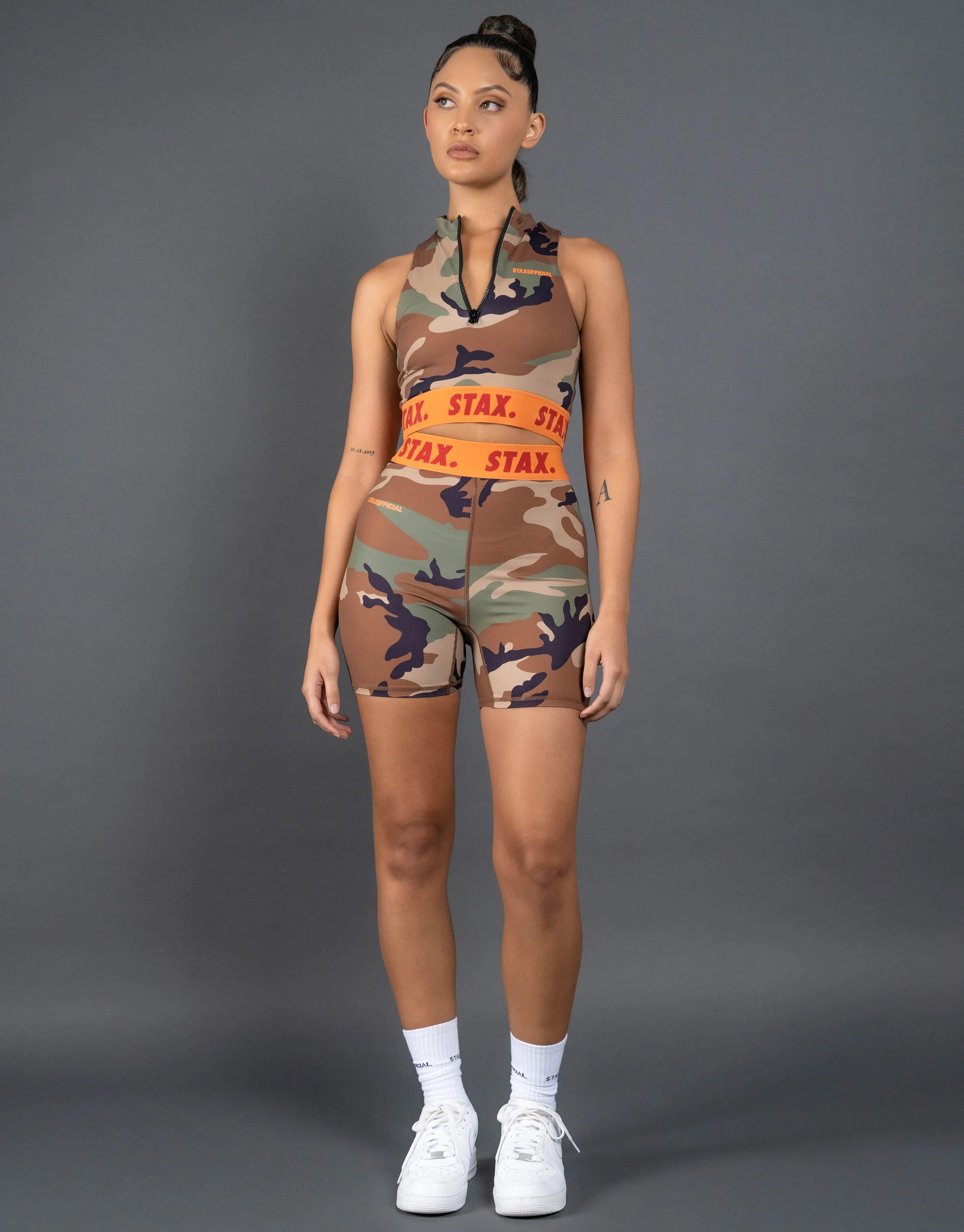Camo WB High Neck Zip Tank - Orange