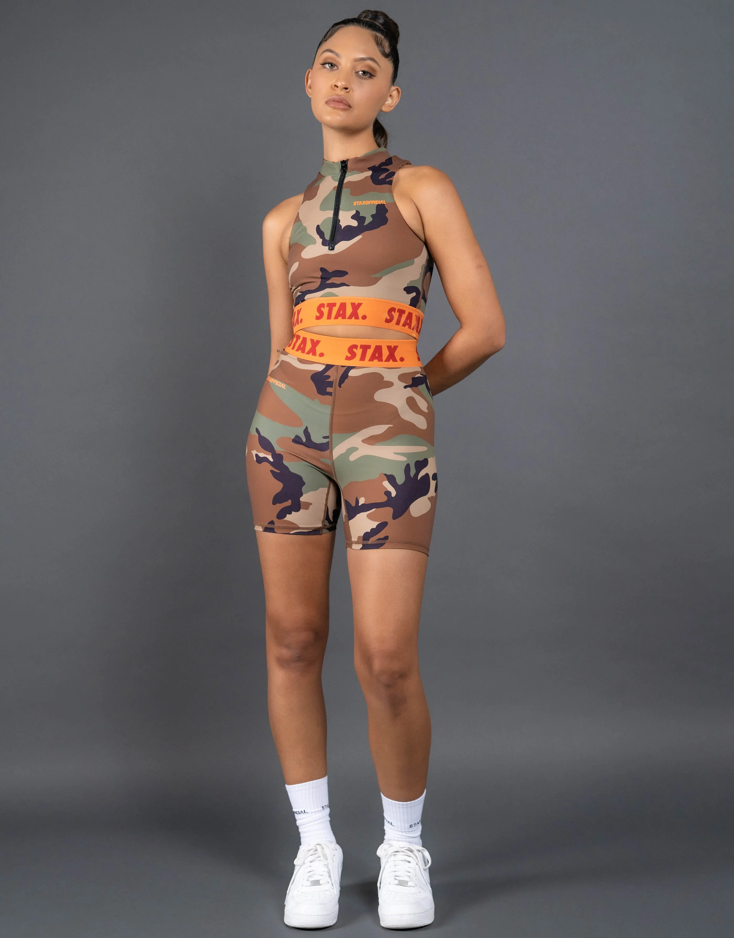 Camo WB High Neck Zip Tank - Orange