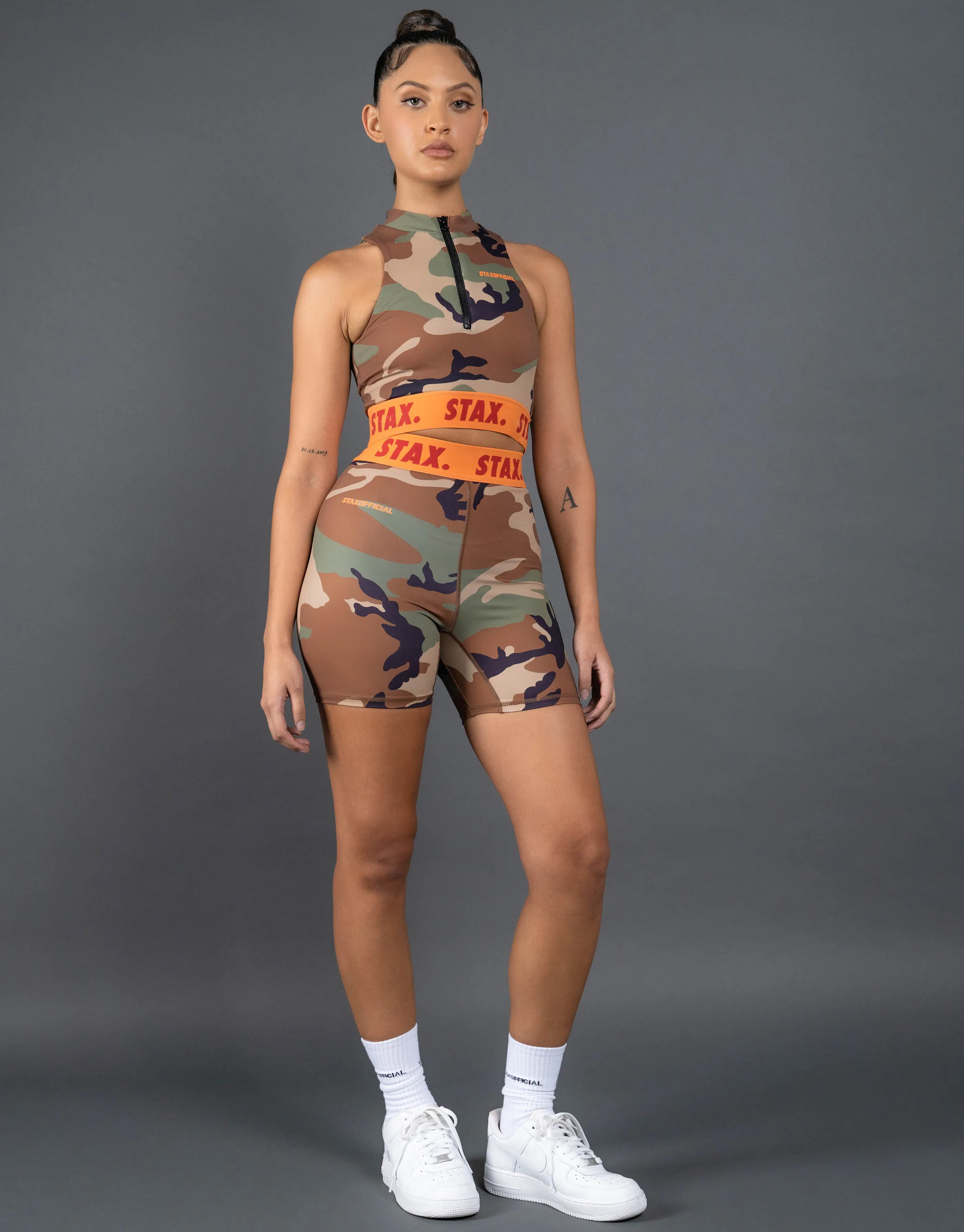 Camo WB High Neck Zip Tank - Orange