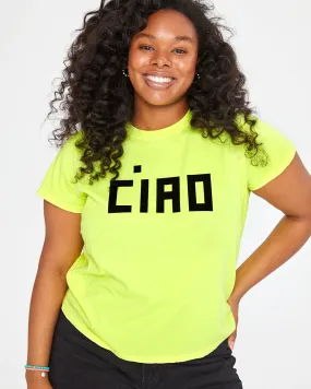 Classic Neon Yellow Tee with Ciao Design - Vibrant Casual Wear