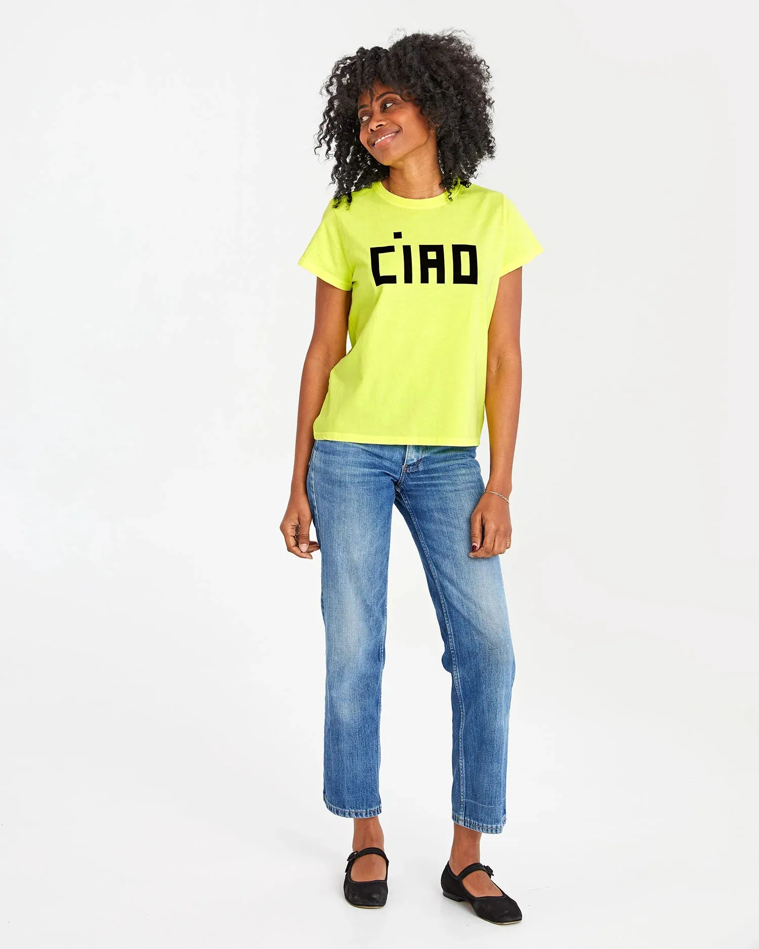 Classic Neon Yellow Tee with Ciao Design - Vibrant Casual Wear
