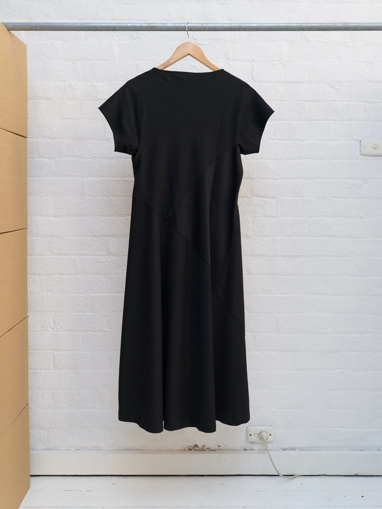 Comme des Garcons 1992 black wool gabardine short sleeve panelled dress - sz M
