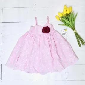 Dahlia Dress in Pink Polka Floral Embroidery
