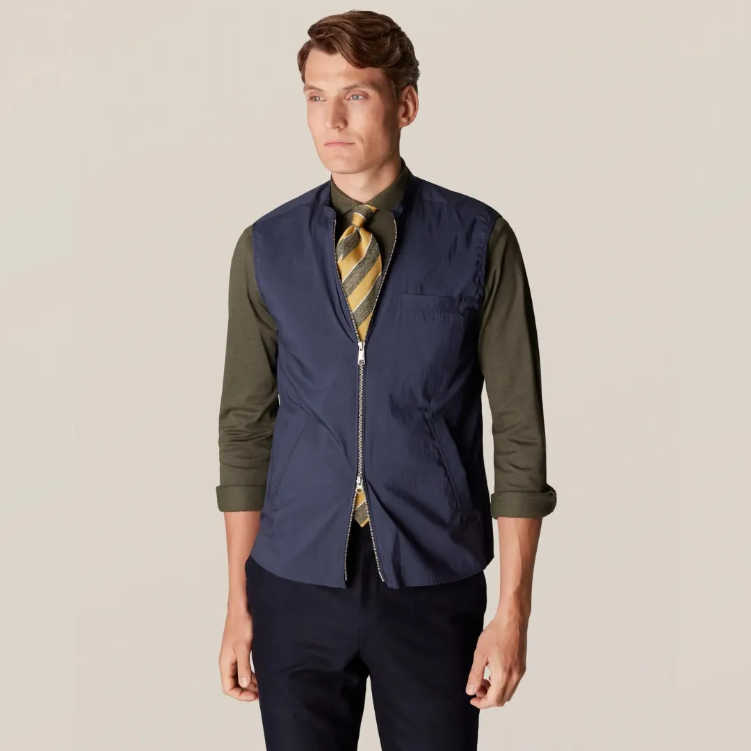 Mens Eton Navy Blue Lightweight Wind Vest with Breathable Fabric