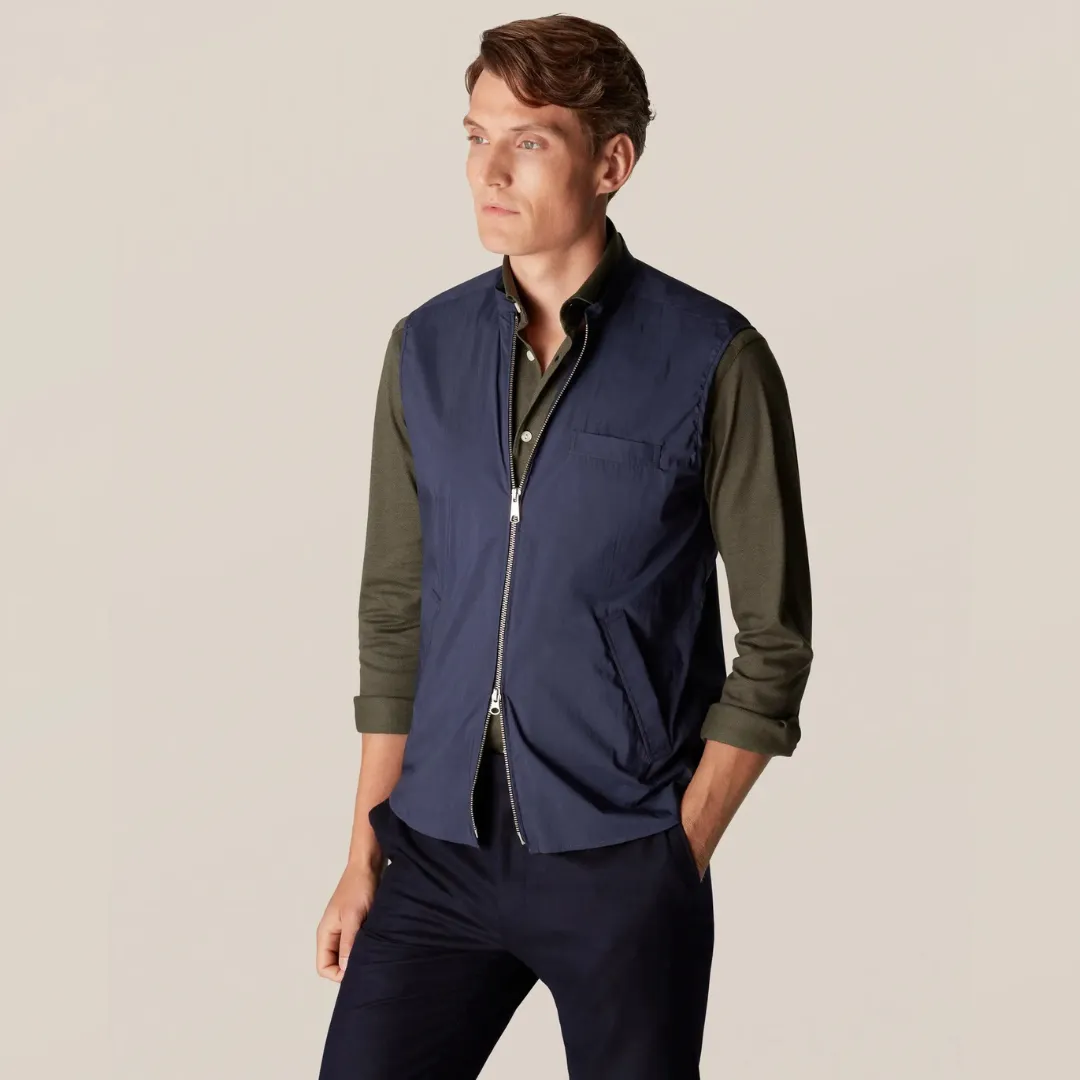 Mens Eton Navy Blue Lightweight Wind Vest with Breathable Fabric