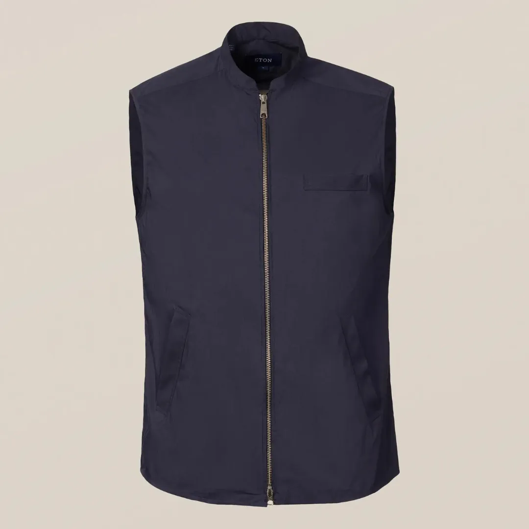 Mens Eton Navy Blue Lightweight Wind Vest with Breathable Fabric
