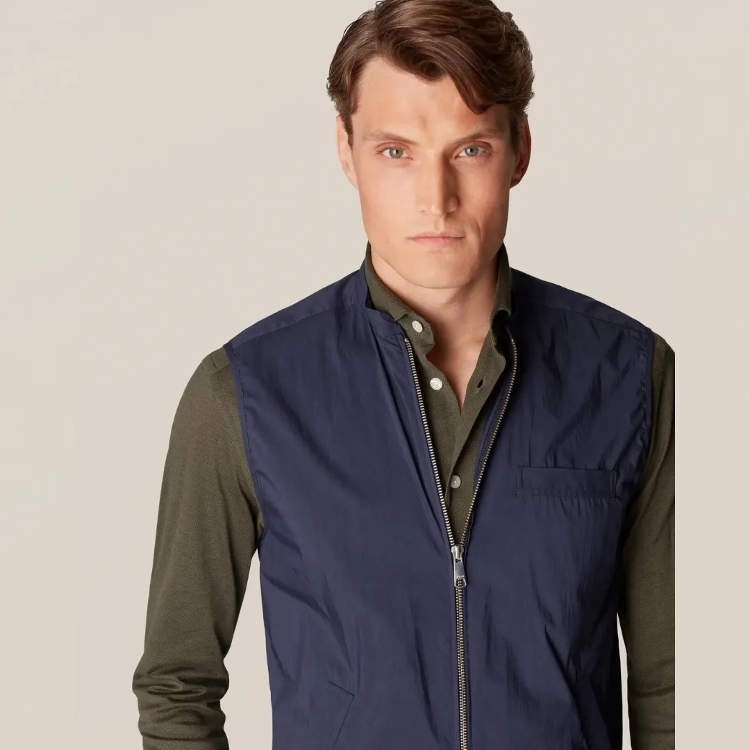 Mens Eton Navy Blue Lightweight Wind Vest with Breathable Fabric