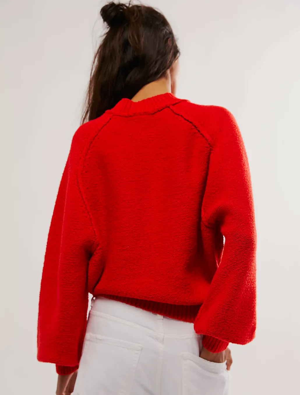 Free People Riley Pullover Red Cotton Crewneck Sweater