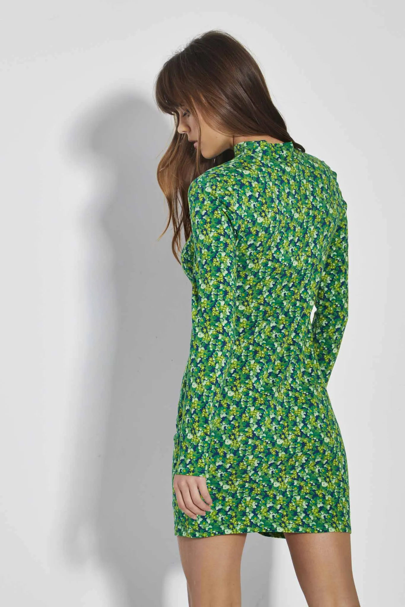 Glamorous Care Lime Blue Floral Ruched Front Mini Dress
