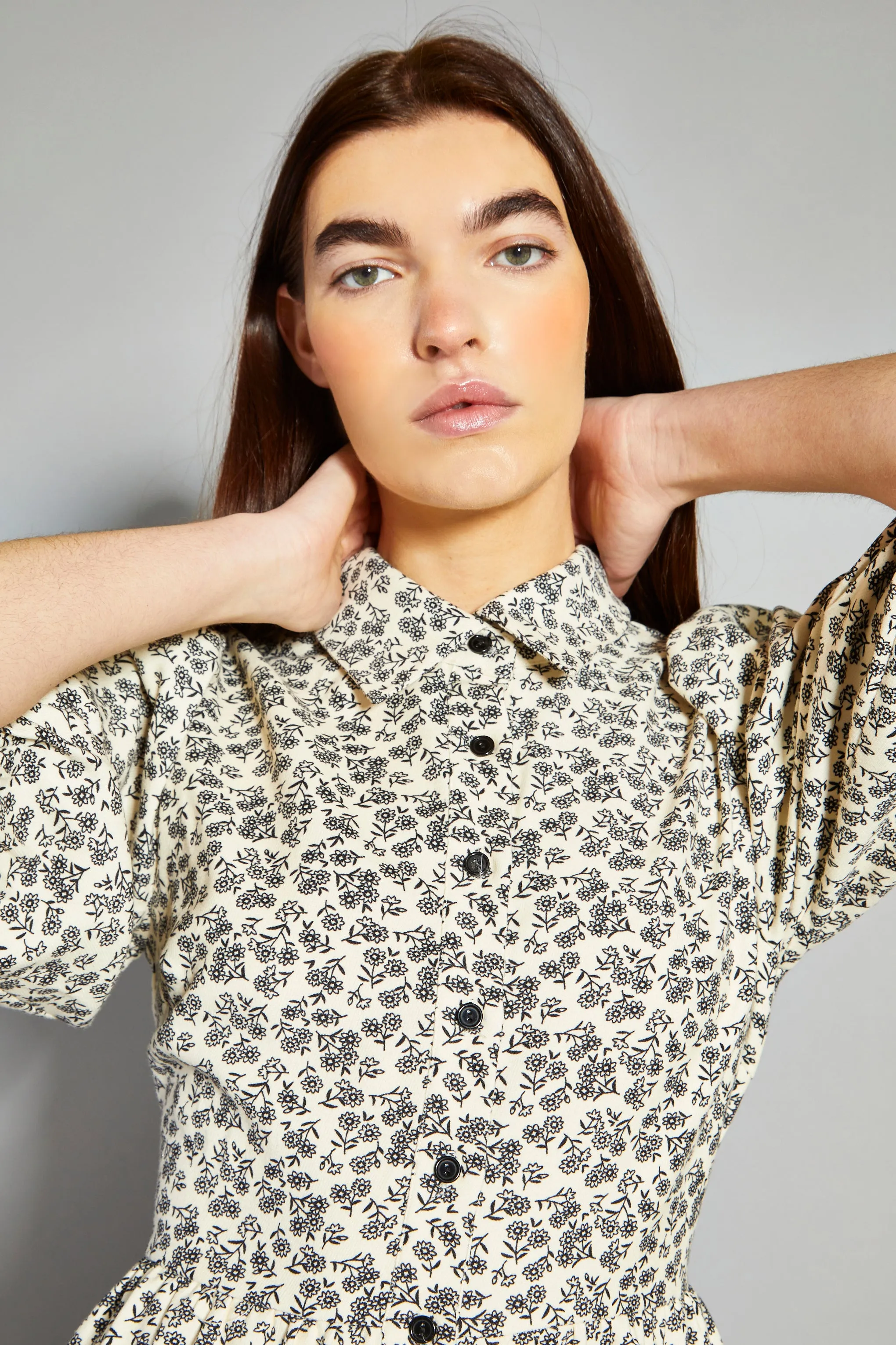 Glamorous Cream Floral Skater Shirt Dress