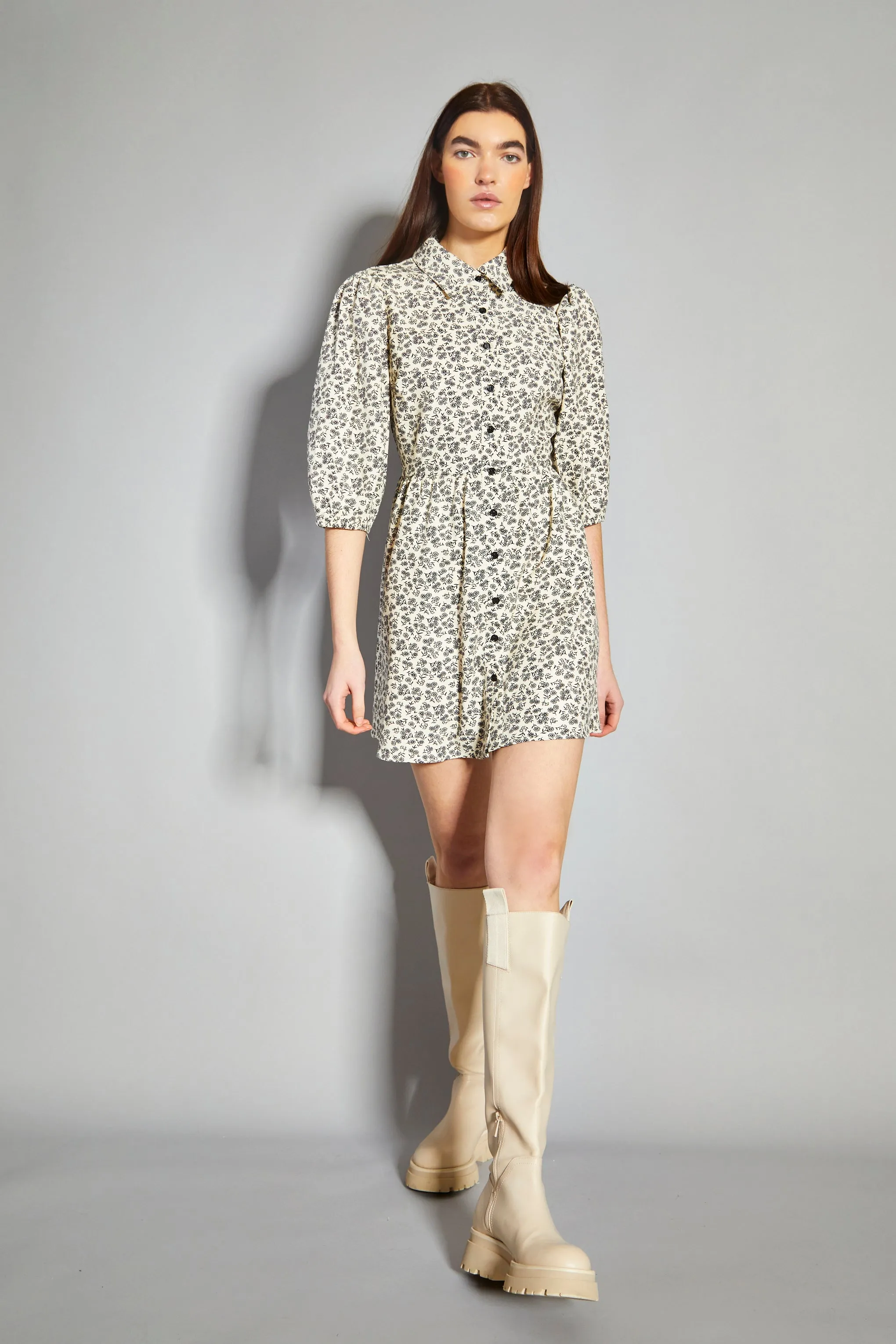 Glamorous Cream Floral Skater Shirt Dress