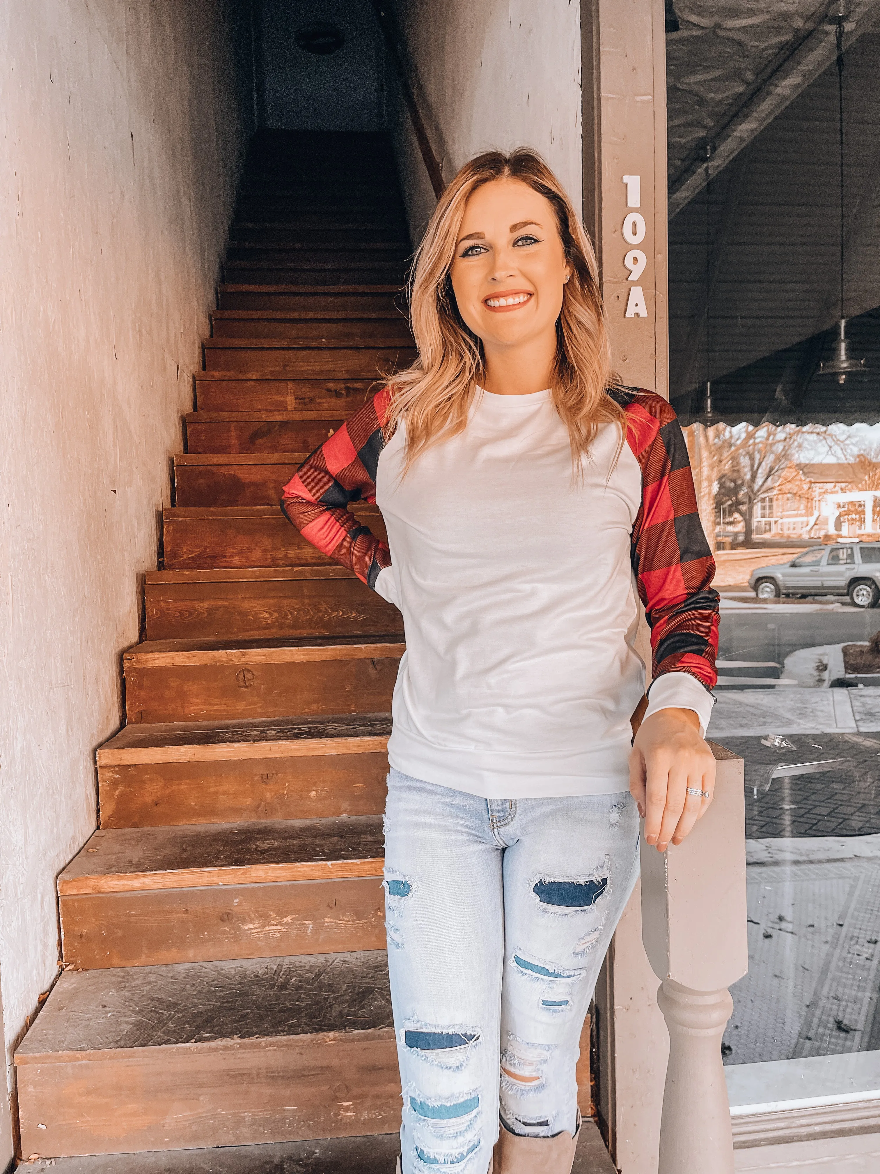 Ivory Buffalo Plaid Top