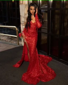 kamahe Sequins Prom Dress, Red Party Dresses, Mermaid Evening Dresses
