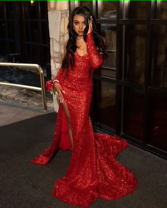 kamahe Sequins Prom Dress, Red Party Dresses, Mermaid Evening Dresses