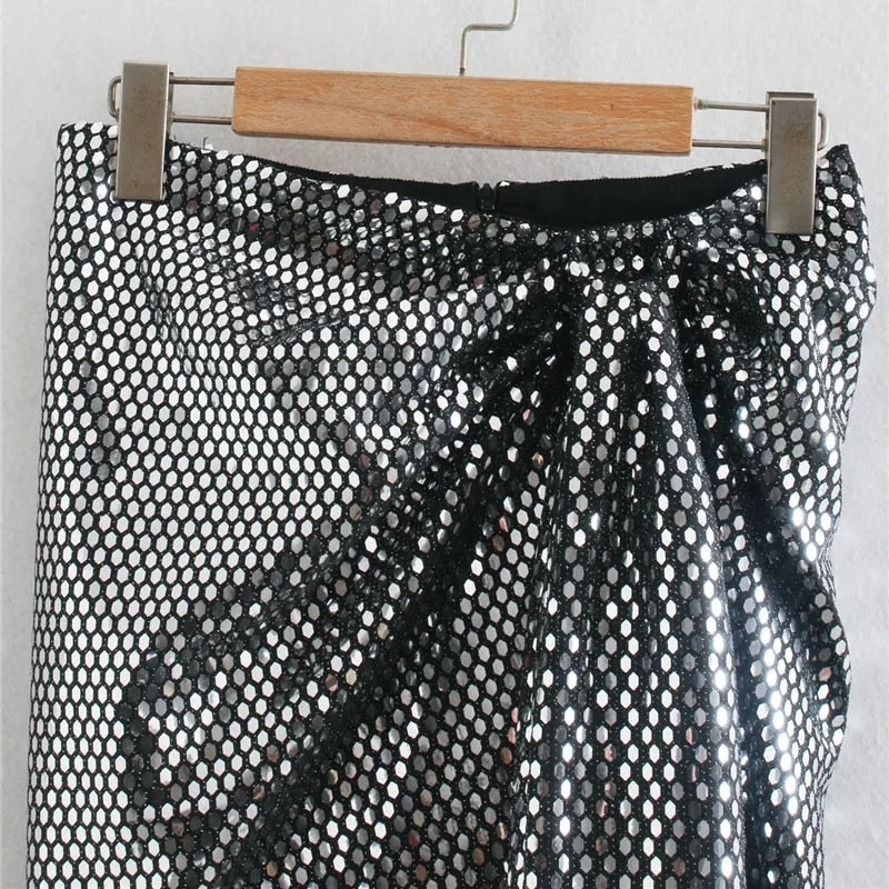 KNOT SHINY SEQUIN MINI SKIRT