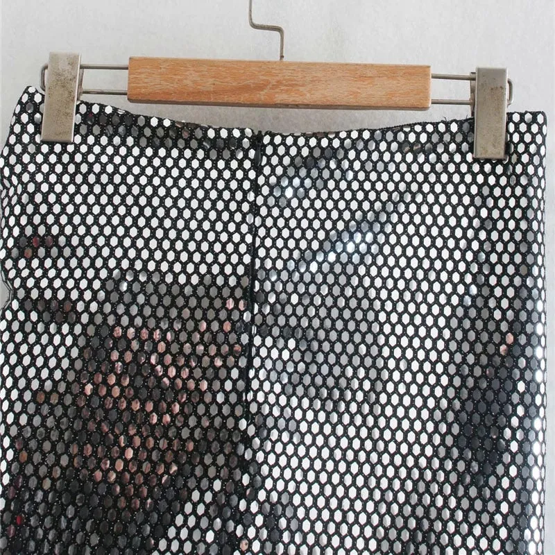 KNOT SHINY SEQUIN MINI SKIRT