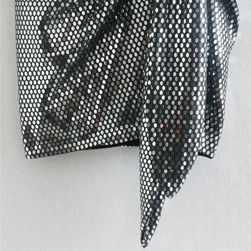 KNOT SHINY SEQUIN MINI SKIRT