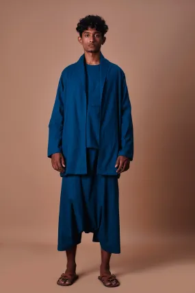 Mati Teal Blue Shawl Collar Jacket