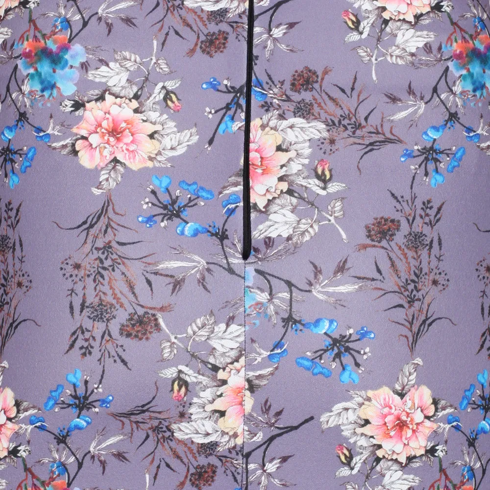 Mauve Floral Cap Sleeve Crossover Top Bardot Wiggle Dress