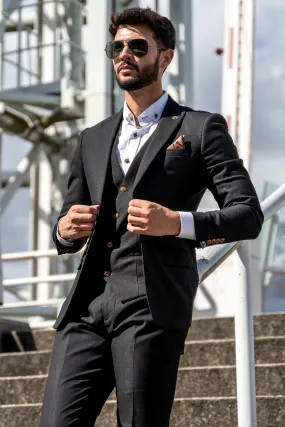 MAX - Black Three Piece Suit with Contrast Buttons