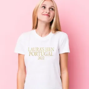 Personalised Hen Party T-shirt, Gold Bachelorette T-shirts, Organic Hen Party Tops, Bride To Be Tops, Bride Tribe Tops, Bridesmaid Tops,