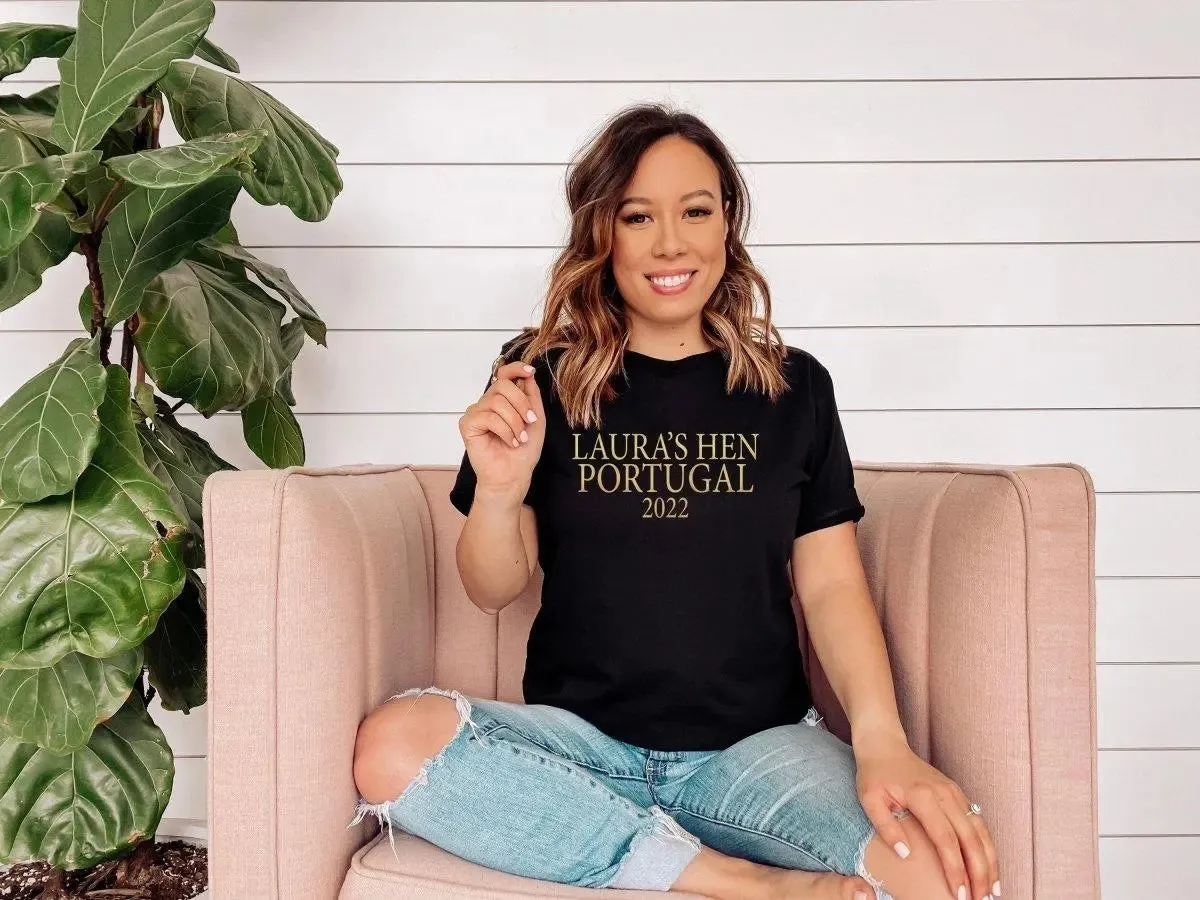 Personalised Hen Party T-shirt, Gold Bachelorette T-shirts, Organic Hen Party Tops, Bride To Be Tops, Bride Tribe Tops, Bridesmaid Tops,