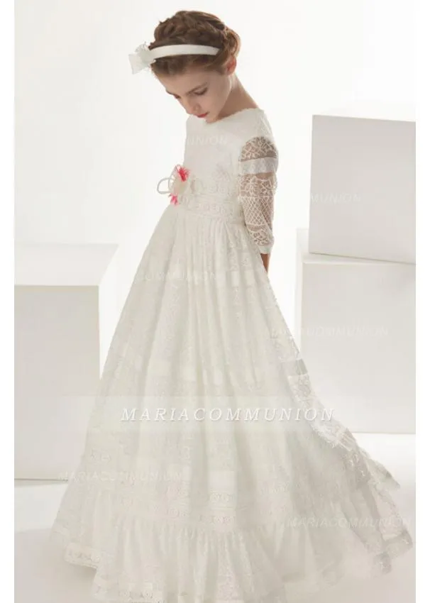 Short Sleeve Sptize Floor Length Communion Dress