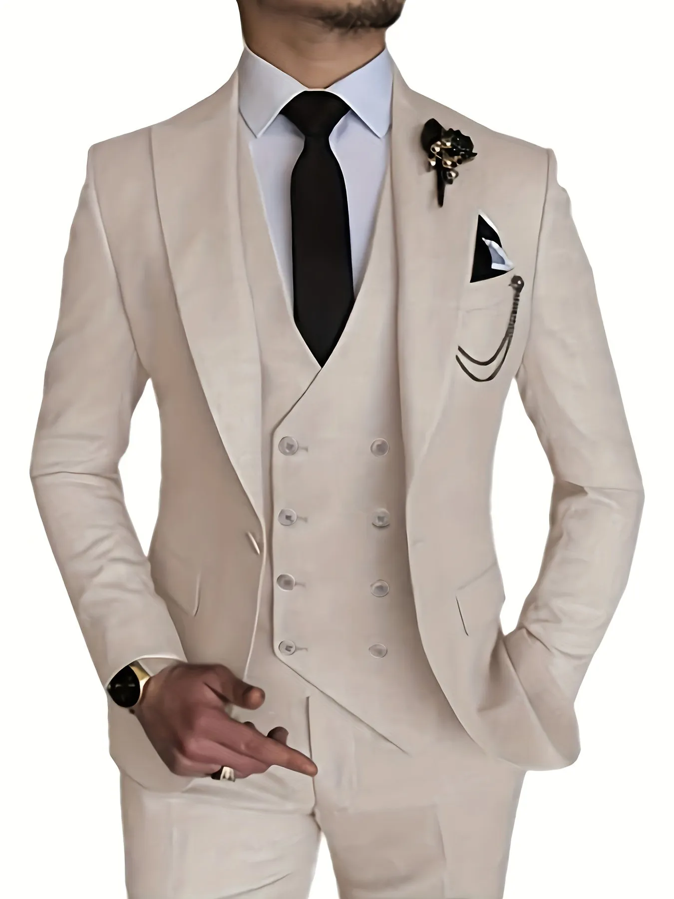 Xituodai - Men's 3 Piece Suit Slim Fit Suits One Button Blazer Vest Pants Formal Business Wedding Prom Suits