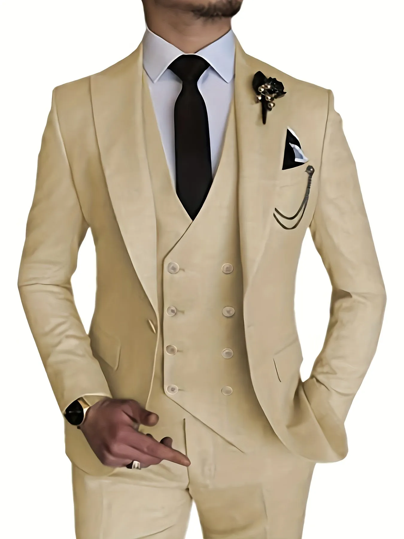 Xituodai - Men's 3 Piece Suit Slim Fit Suits One Button Blazer Vest Pants Formal Business Wedding Prom Suits