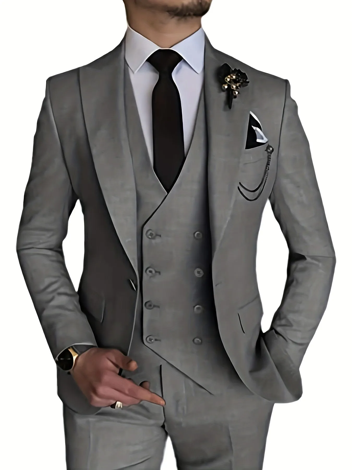 Xituodai - Men's 3 Piece Suit Slim Fit Suits One Button Blazer Vest Pants Formal Business Wedding Prom Suits